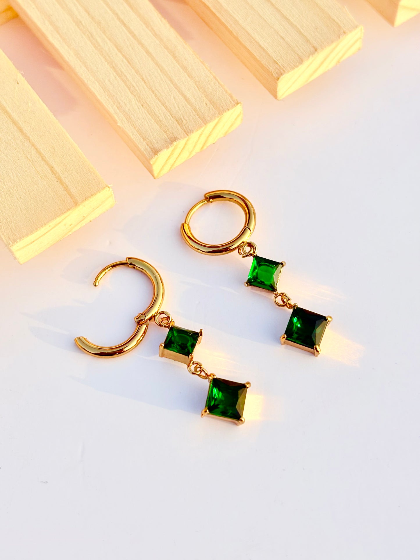 Royal Green Drop Hoops