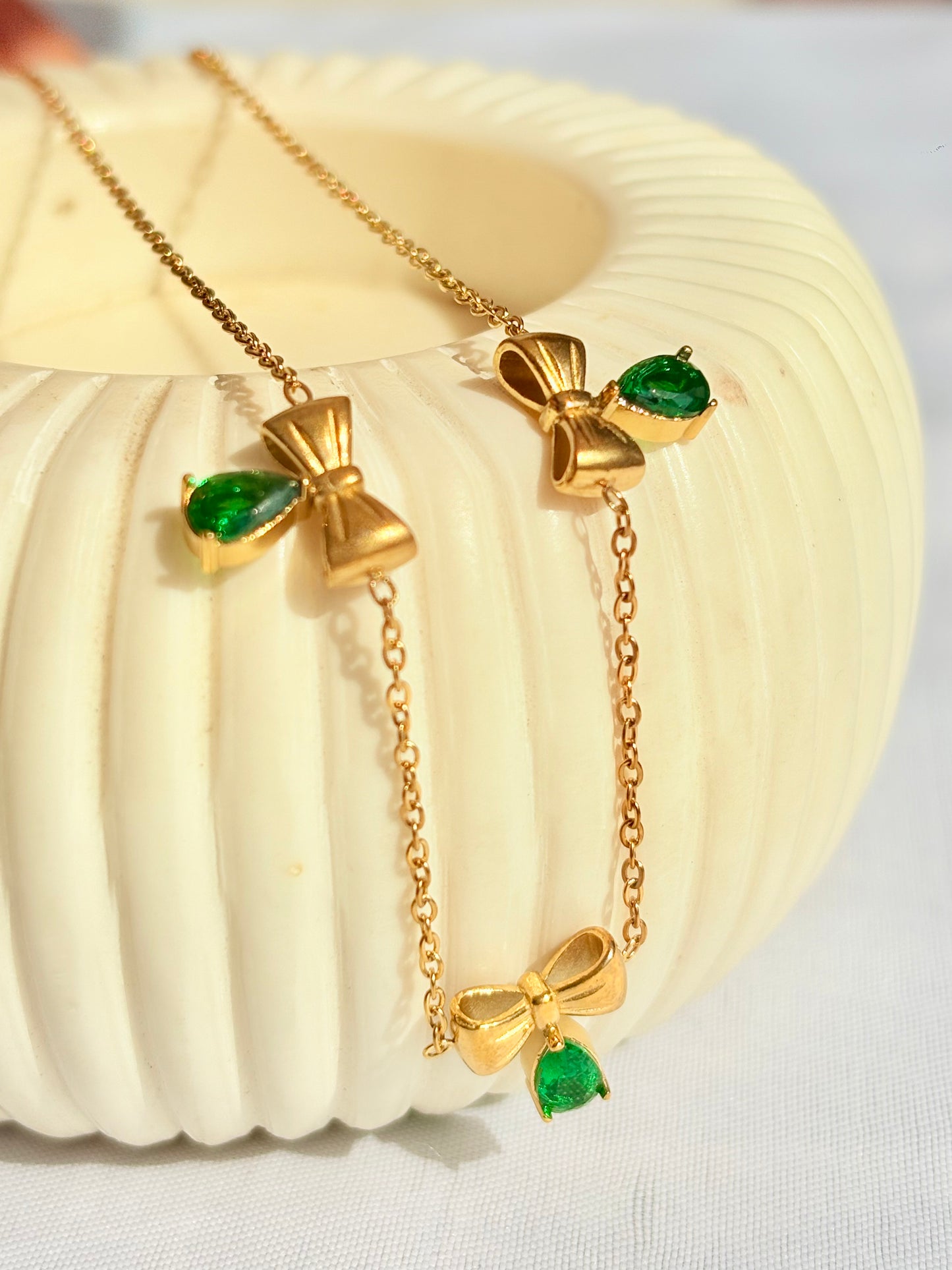 Emerald Bow Charm Pendant