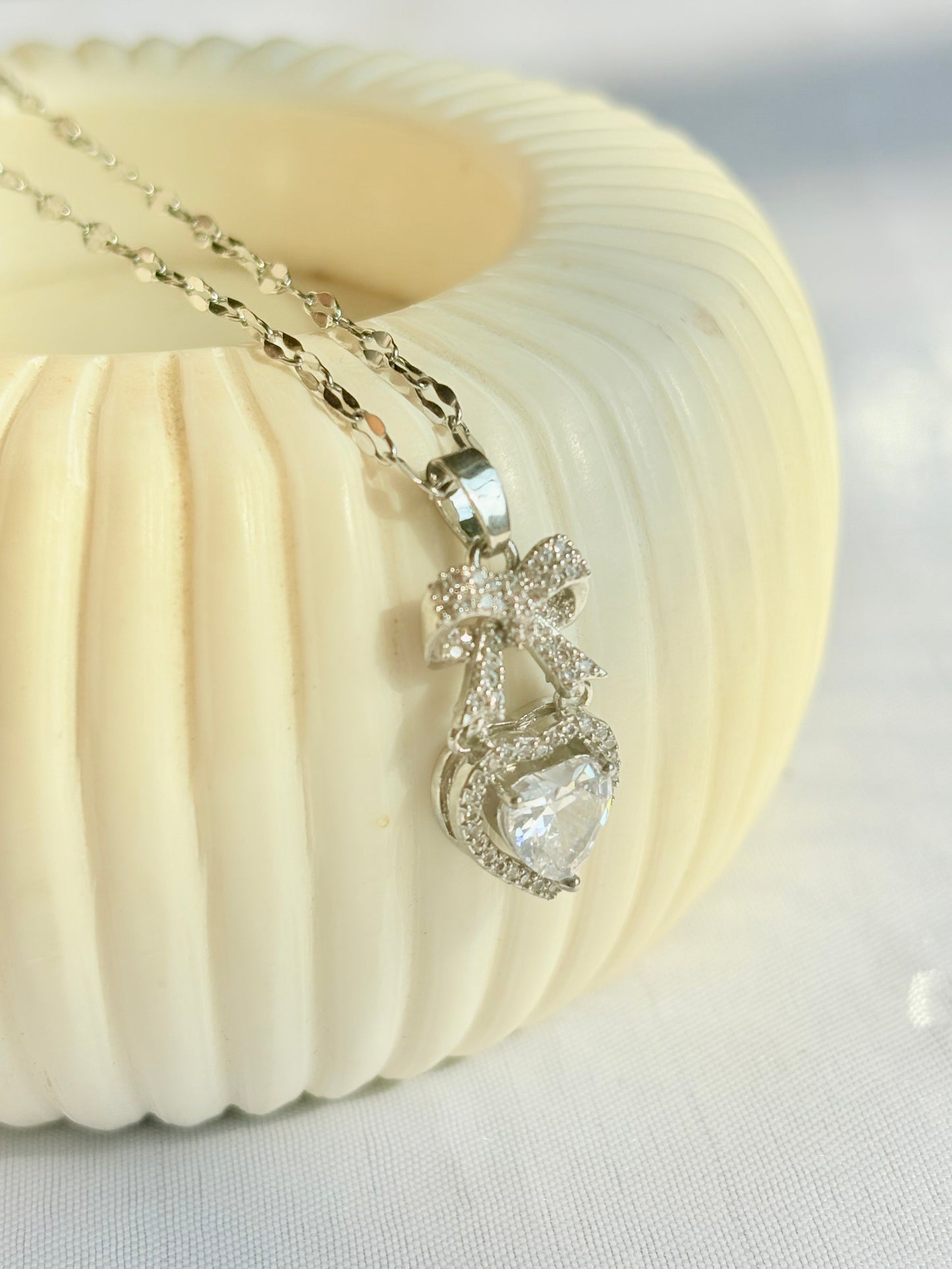 Crystal Bow Heart Pendant