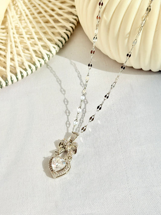Crystal Bow Heart Pendant