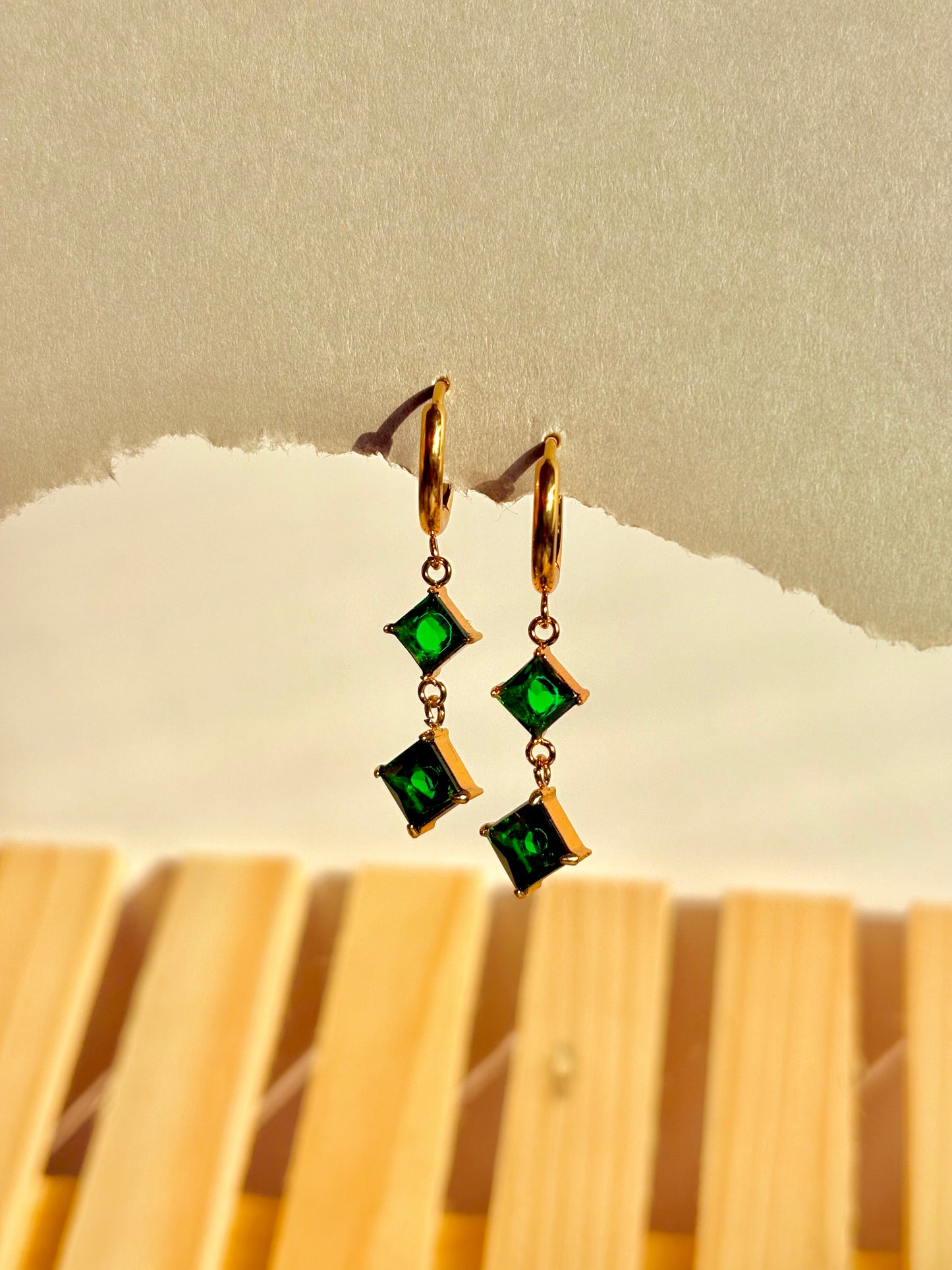 Royal Green Drop Hoops