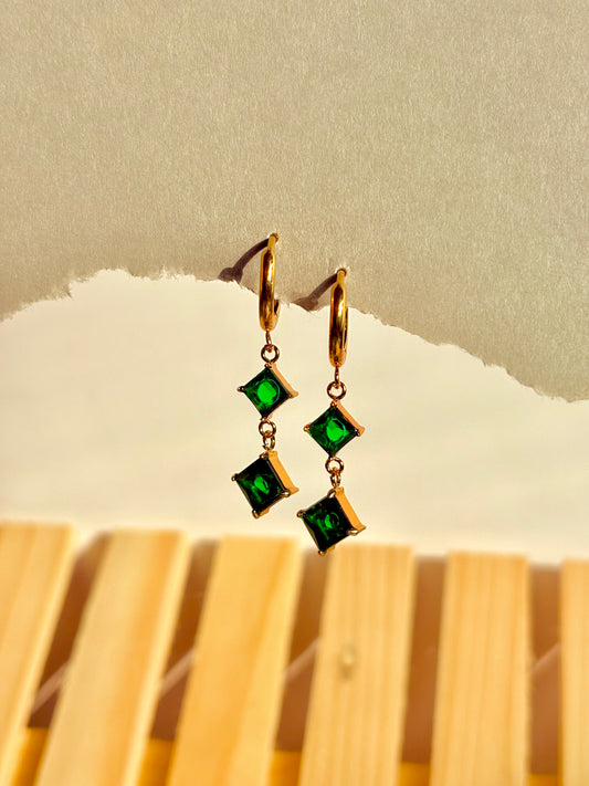 Royal Green Drop Hoops